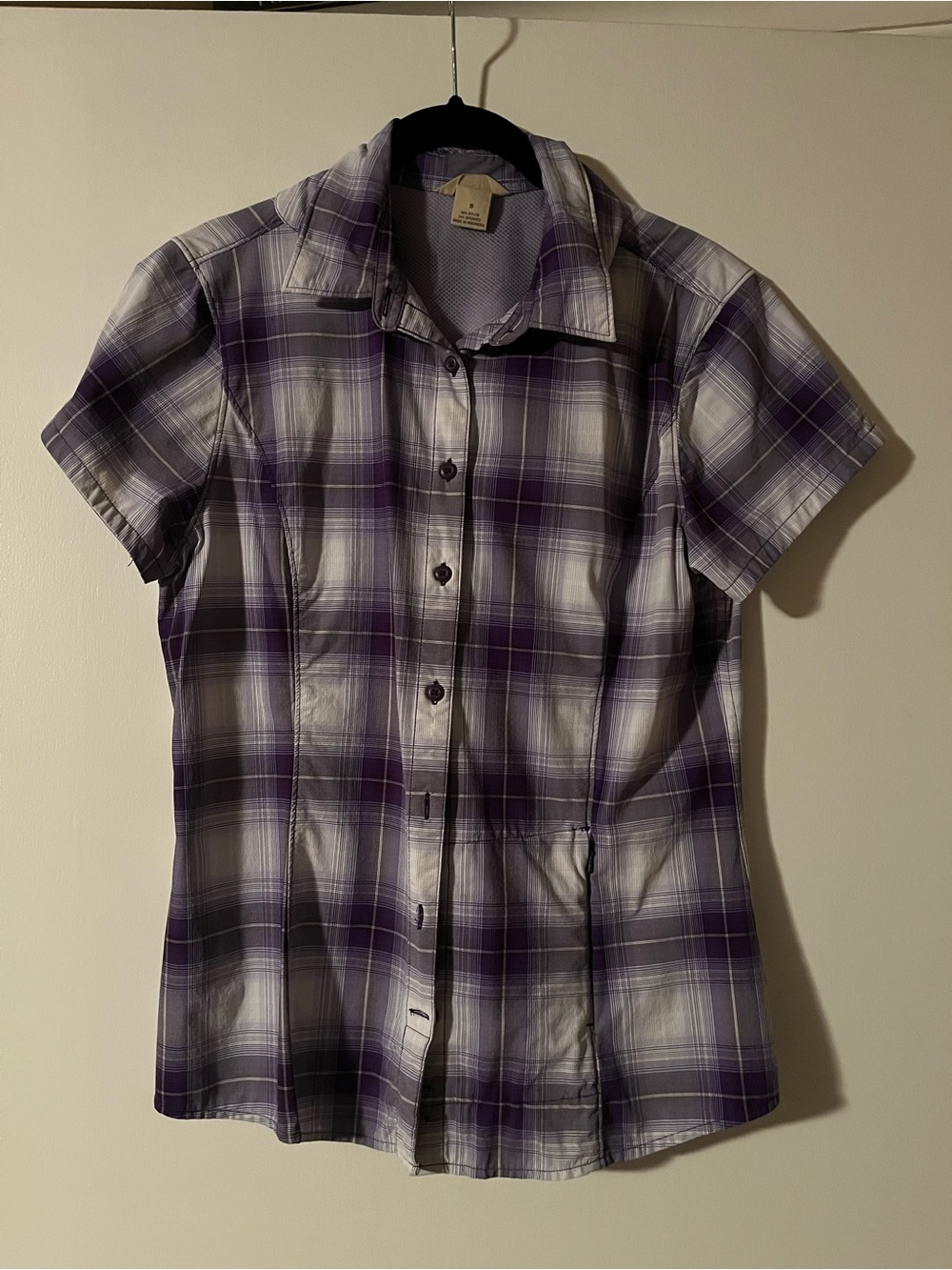 Women's Short-Sleeve Plaid Shirt - Purple/White